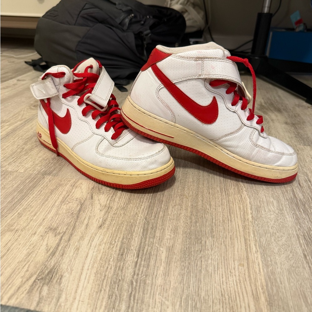 Nike Air Force White and Red Sneakers